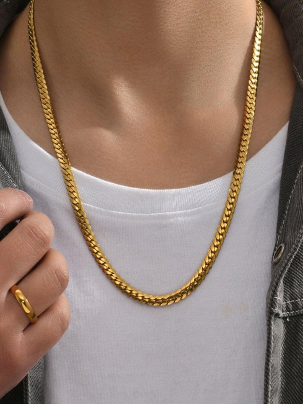 3/$35 NWT Men's Gold Stainless Steel Cuban Link Chain Necklace 5mm - Picture 6 of 6